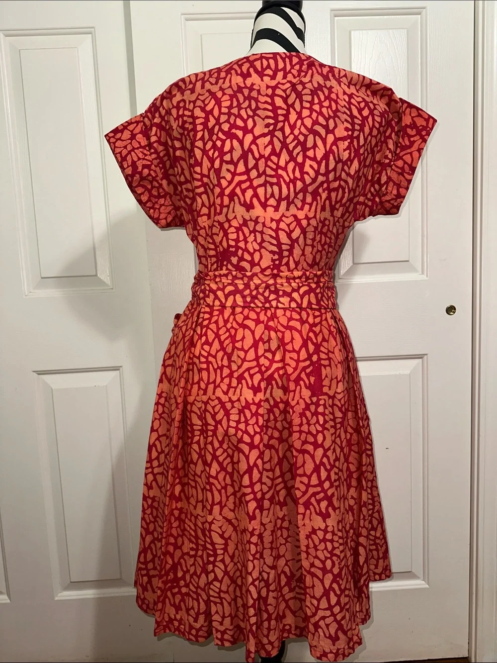 Sika X Anthropologie Red and Coral Abstract Belted Dress